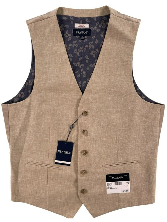 Jos. A. Bank Other - Jos. A. Bank Vest Mens Slim Fit Linen-Cotton Beige 5 Button Men's Size M NEW